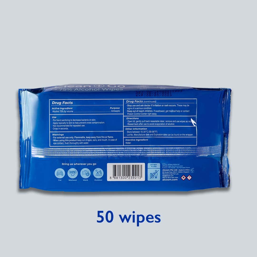 50 Wipes - 75% Alcohol Classic Wipes